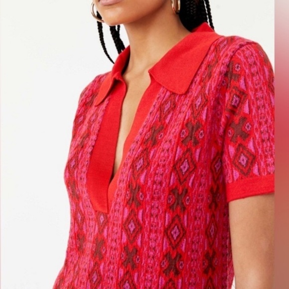 Free People Kitt Mini Dress Wool Blend Knitted Berry Combo Retro Boho 70s Sz M - Picture 2 of 16